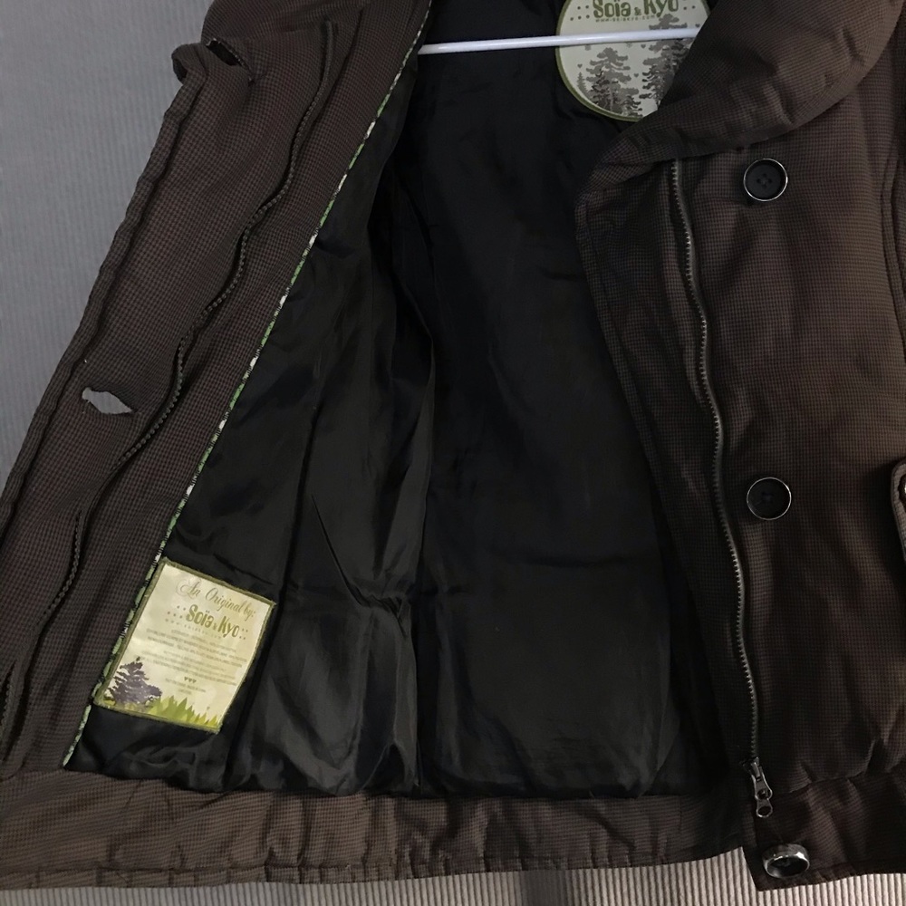 SOIA & KYO down puffer coat brown houndstooth XS - Picture 5 of 15